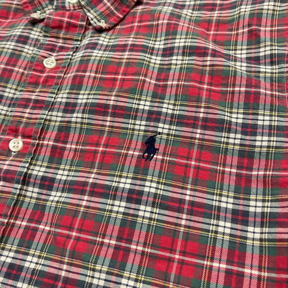 Vintage Ralph Lauren Polo Button Down Plaid Red Tartan Custom Fit Size Large - Picture 2 of 7